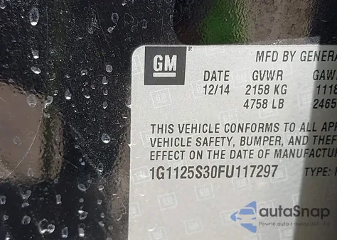 2015 Chevrolet Impala 2Lt z USA, uszkodzony, nr VIN 1G1125S30FU117297